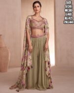 Real Chinon Silk / Real Georgette Readymade Embroidered Blouse, Plazzo And Shrug, Three Piece Collection