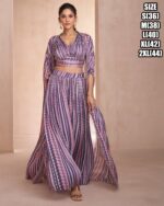 Real Chinon Silk / Real Georgette Readymade Embroidered Blouse, Plazzo And Shrug, Three Piece Collection