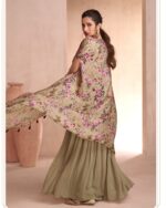 Real Chinon Silk / Real Georgette Readymade Embroidered Blouse, Plazzo And Shrug, Three Piece Collection