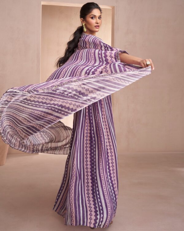 Real Chinon Silk / Real Georgette Readymade Embroidered Blouse, Plazzo And Shrug, Three Piece Collection