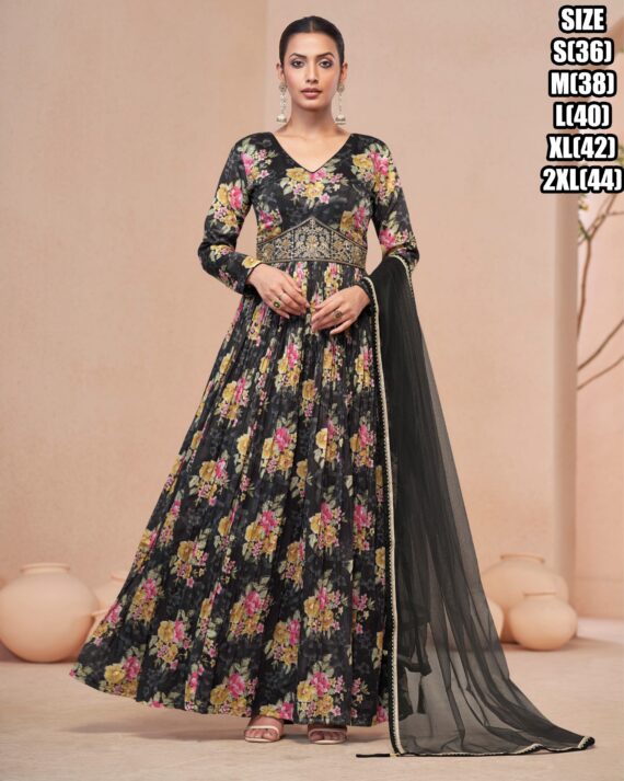 The Elegance Of Position Print Work With Beautiful Handwork Gown With Net Dupatta