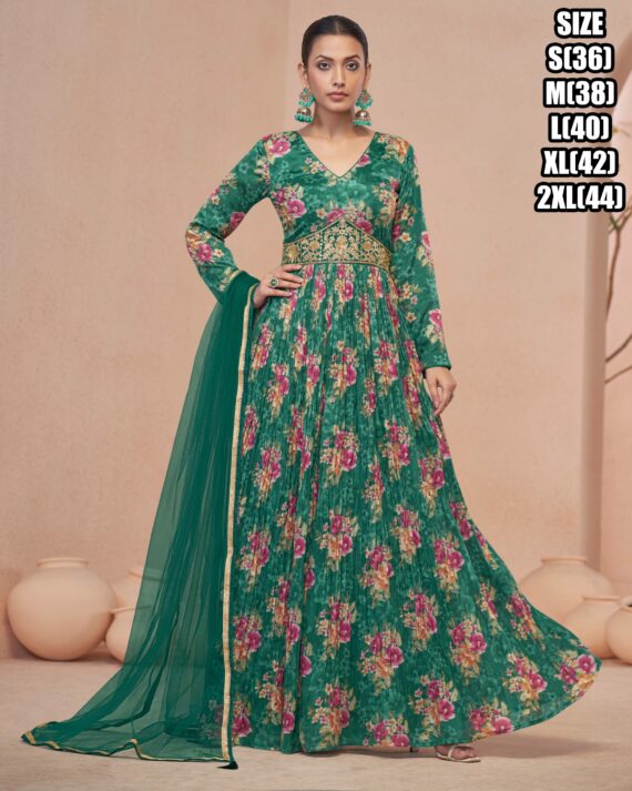 The Elegance Of Position Print Work With Beautiful Handwork Gown With Net Dupatta