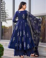 Presents This Three Piece Beautiful Printed Designer Anghrakha Kurti, Plazzo With Dupatta Collection