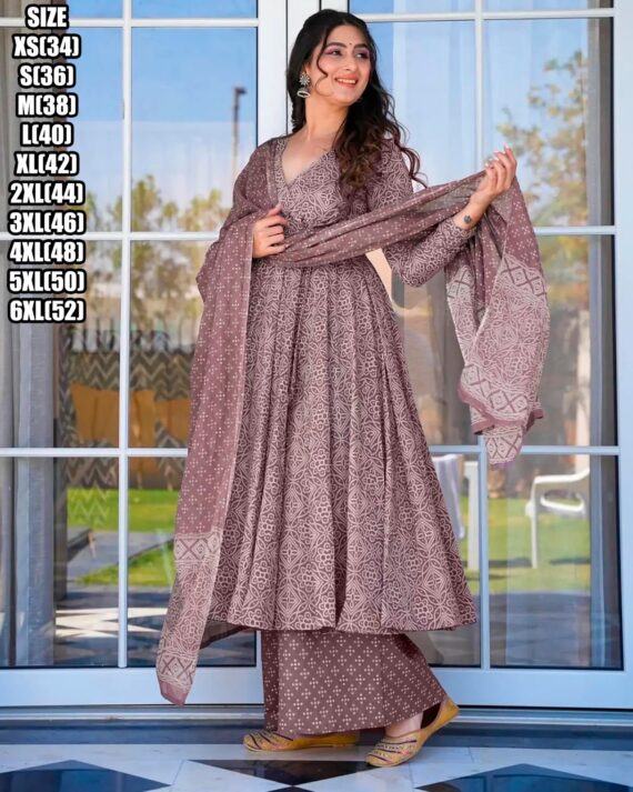 Presents This Three Piece Beautiful Printed Designer Anghrakha Kurti, Plazzo With Dupatta Collection