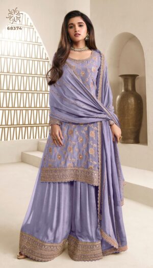 Gorgeous Embroidery Work Chinon Top And Plazo Set (Un-Stitched)