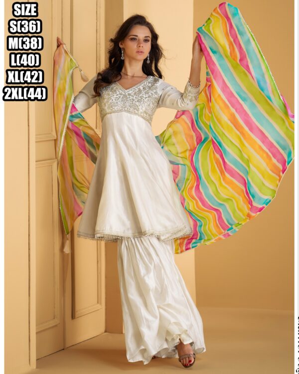 Make Perfect Your Style With Embellished Work Pure Silk Kurti, Sarara And Heavy Fabric Dupatta Stitched Set