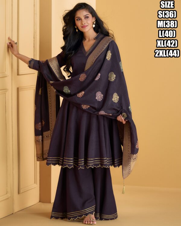 Make Perfect Your Style With Embellished Work Pure Silk Kurti, Sarara And Heavy Fabric Dupatta Stitched Set