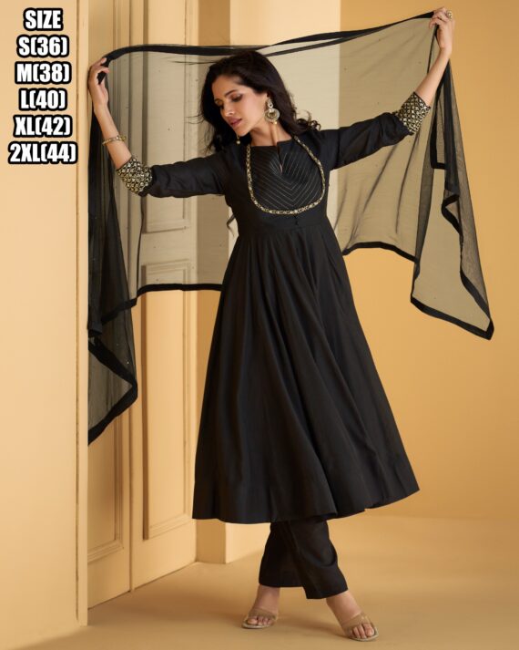 Make Perfect Your Style With Embellished Work Pure Silk Kurti, Sarara And Heavy Fabric Dupatta Stitched Set