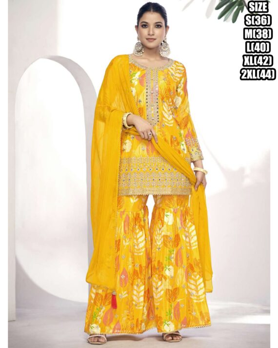 Buy Premium Fiber Chinnon And Finefeel Digital Printed Sarara Suits For Women Online For India's Luxury Weddings