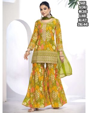 Buy Premium Fiber Chinnon And Finefeel Digital Printed Sarara Suits For Women Online For India's Luxury Weddings