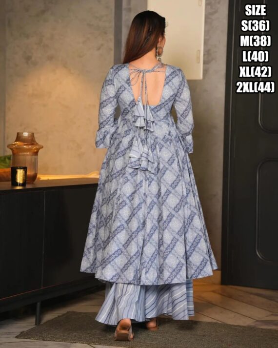 Exclusively Designed And Patterned Cotton Silk Long Anarkali Flaired Kurti Sarara And Dupatta For Festive & Weddings