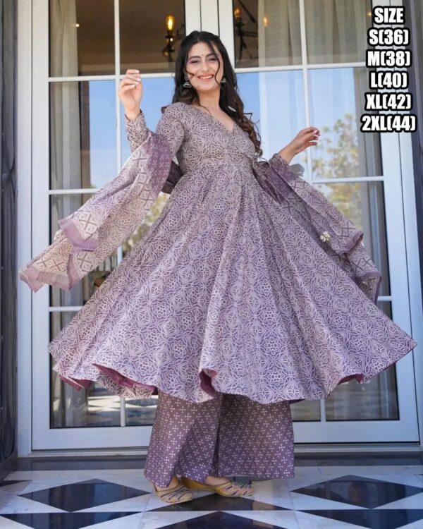 Exclusively Designed And Patterned Cotton Silk Long Anarkali Flaired Kurti Sarara And Dupatta For Festive & Weddings