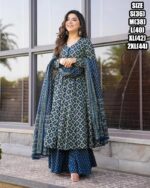 Exclusively Designed And Patterned Cotton Silk Long Anarkali Flaired Kurti Sarara And Dupatta For Festive & Weddings