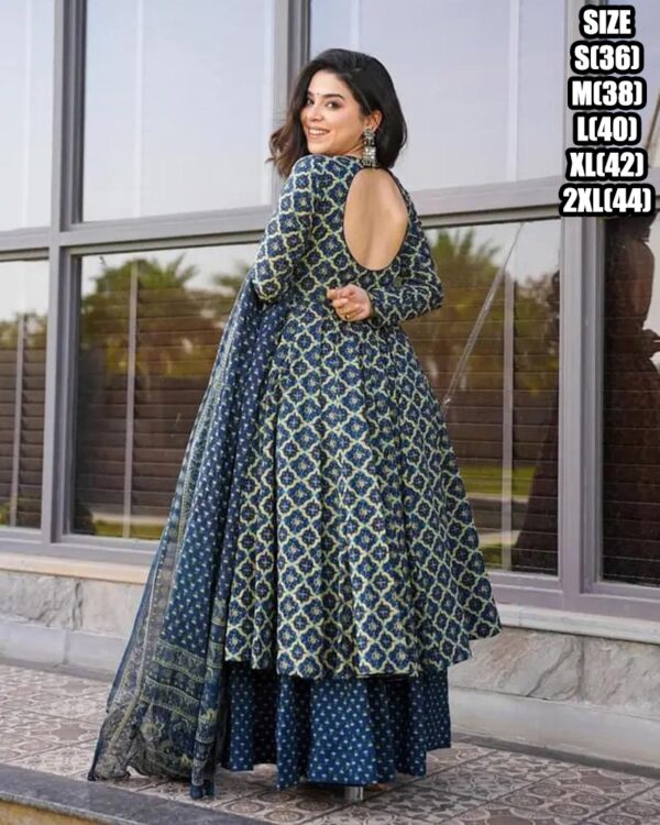 Exclusively Designed And Patterned Cotton Silk Long Anarkali Flaired Kurti Sarara And Dupatta For Festive & Weddings