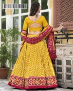 New Arrival Tussar Silk Bandhej Print Design Lehengha Choli And Dupatta Set For Navratri 2024