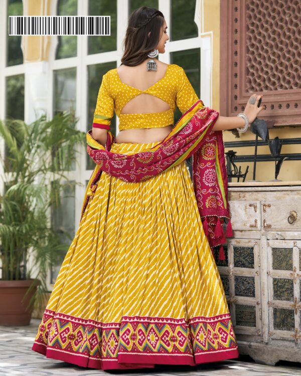 New Arrival Tussar Silk Bandhej Print Design Lehengha Choli And Dupatta Set For Navratri 2024