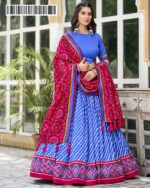 New Arrival Tussar Silk Bandhej Print Design Lehengha Choli And Dupatta Set For Navratri 2024