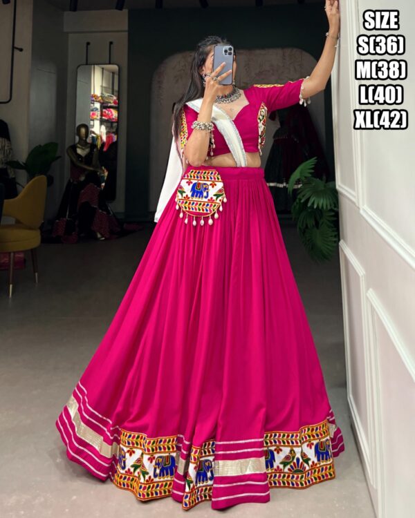 Attractive Collection For Navratri Festival An Indian Gamthi Designer Traditional Work Rayon Lehenga Choli