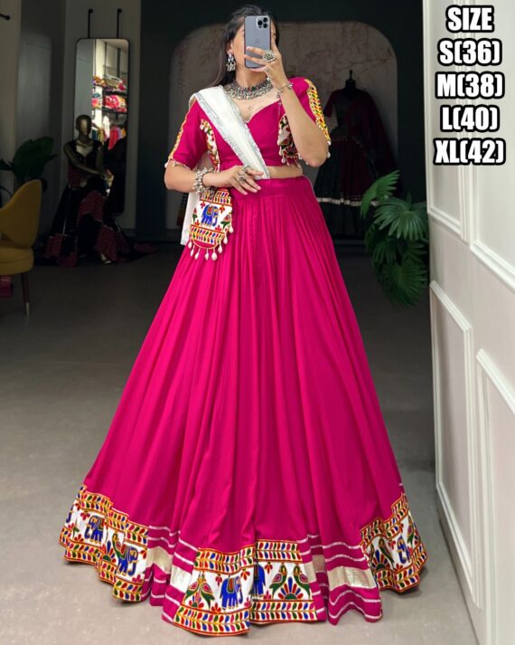 Attractive Collection For Navratri Festival An Indian Gamthi Designer Traditional Work Rayon Lehenga Choli