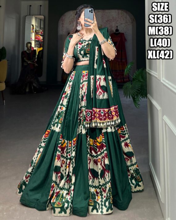 Stunning Printed Work In Rayon With Silk Designer Stitch Navratri Lehenga Choli 2024