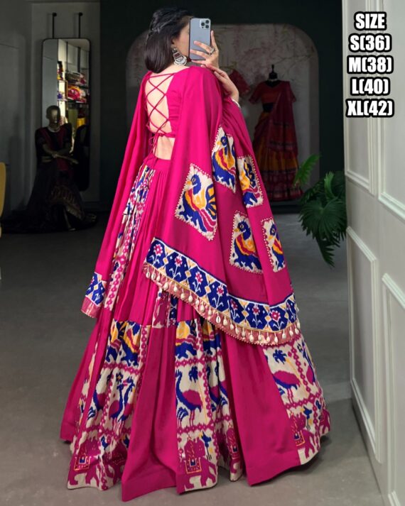 Stunning Printed Work In Rayon With Silk Designer Stitch Navratri Lehenga Choli 2024