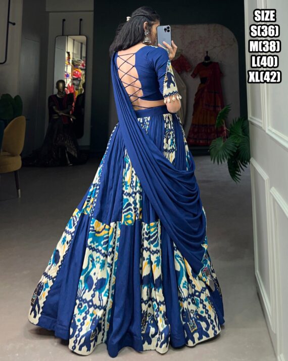 Stunning Printed Work In Rayon With Silk Designer Stitch Navratri Lehenga Choli 2024
