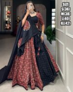 Red And Black Printed And Overall All Mirror Work Navratri Lehenga Choli 2024