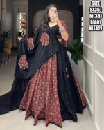 Red And Black Printed And Overall All Mirror Work Navratri Lehenga Choli 2024