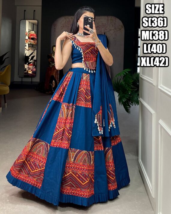 Dark Blue Colour Fancy Foil Print Work Lehenga With Unic Choli Patterns For Navratri
