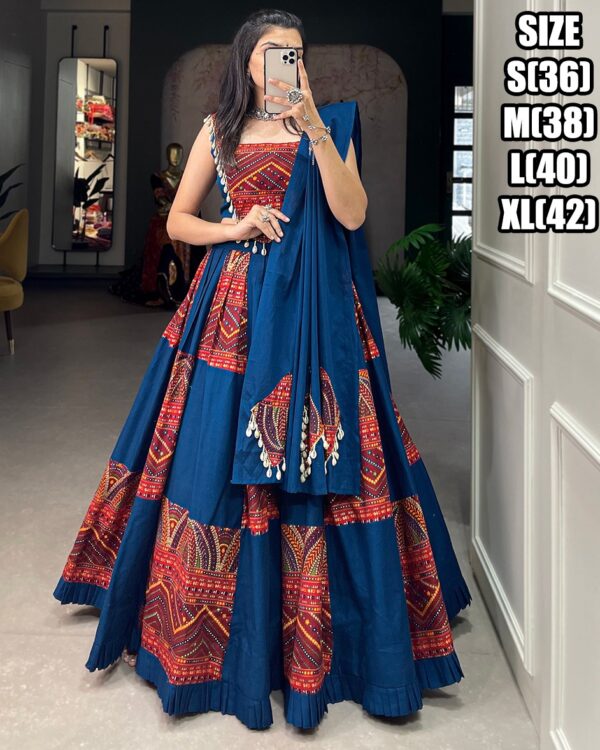 Dark Blue Colour Fancy Foil Print Work Lehenga With Unic Choli Patterns For Navratri