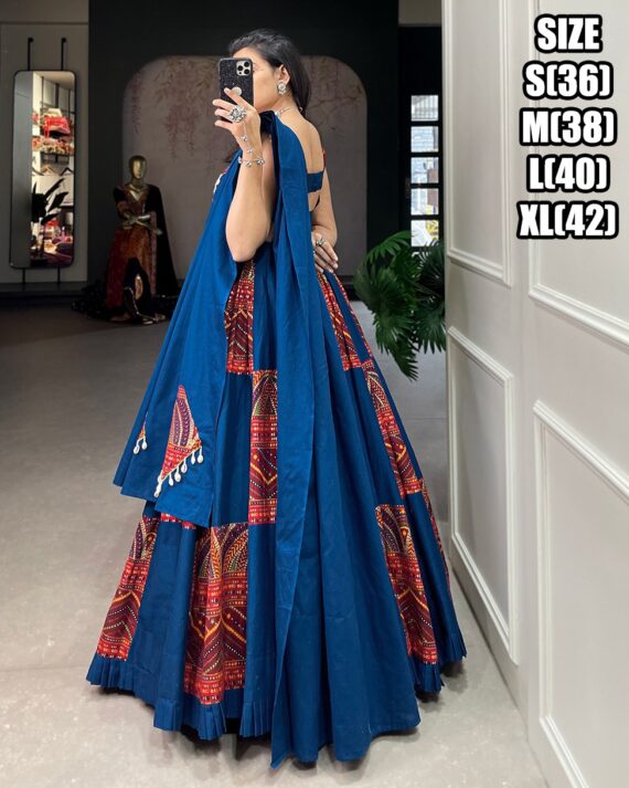 Dark Blue Colour Fancy Foil Print Work Lehenga With Unic Choli Patterns For Navratri