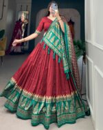 Tussar Silk Lehenga Choli Floral Print With Foil Print For Indian Navratri Festival