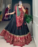 Tussar Silk Lehenga Choli Floral Print With Foil Print For Indian Navratri Festival