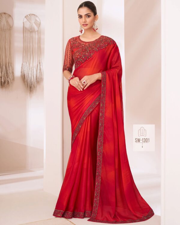 Bollywood Style Different Colourful Gorgeous UnStitched Party Wear Saree With Blouse For Women