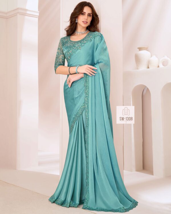 Bollywood Style Different Colourful Gorgeous UnStitched Party Wear Saree With Blouse For Women