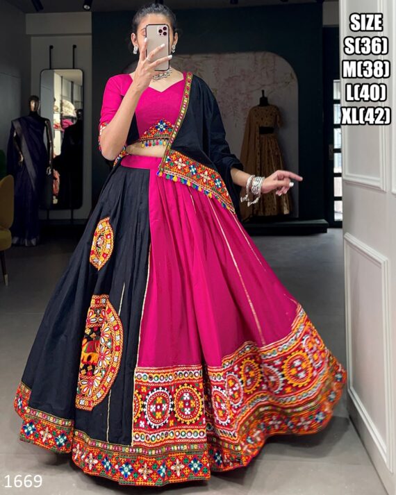 Special Navratri Festival Beautiful Gamthi Work And Paper Mirror Work In Cotton Lehenga Choli