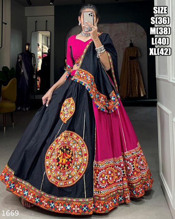 Special Navratri Festival Beautiful Gamthi Work And Paper Mirror Work In Cotton Lehenga Choli