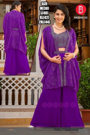 New Crop Top Collection With Plazo And Shrug Set For Wedding Or Party With Georgette Fabric Hand Work