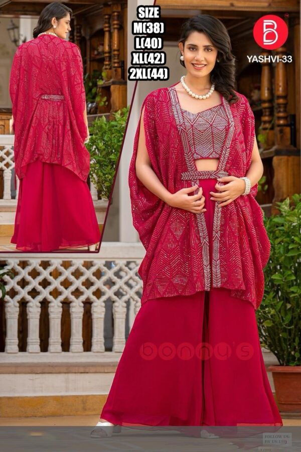 New Crop Top Collection With Plazo And Shrug Set For Wedding Or Party With Georgette Fabric Hand Work