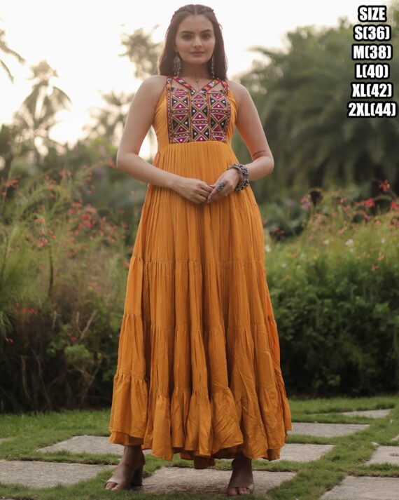 Best Ready To Wear Kutchi Gamthi Work Traditional Gown Dresses For Navratri 2024