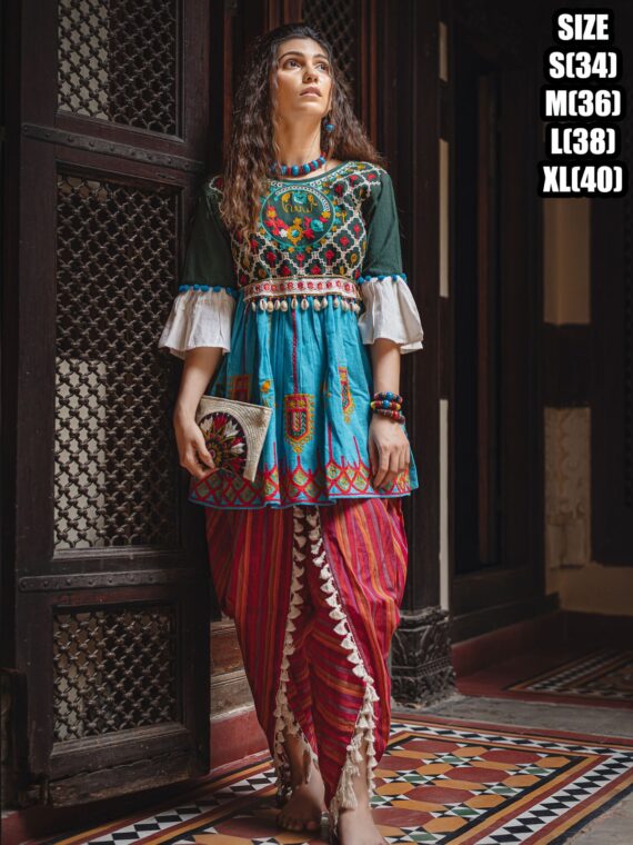 Colourful Heavily Embroidered Kedias And Tulip Pants In Pure Khadi, Navratri Garba Dresses Available