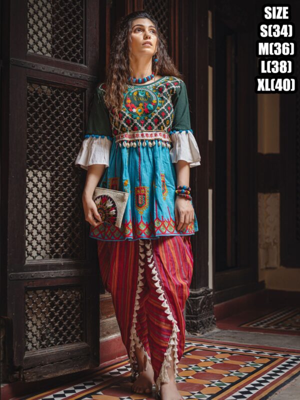 Colourful Heavily Embroidered Kedias And Tulip Pants In Pure Khadi, Navratri Garba Dresses Available