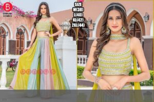 Scoop Neckline Embroidery Designer Crop Top And Multi Georgette Flared Plazo Pant With Dupatta