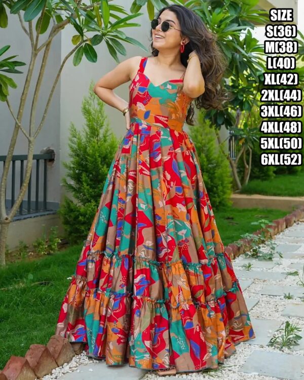 Presents This Stunning Beautiful Digital Printed Ethnic Wear Fully Flared Gown Set Collection