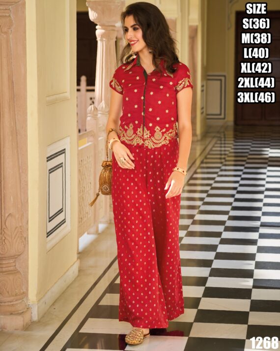 Trendiest Look Silk Fabric Fancy Embroidered Readymade Top And Bottom Set At Available