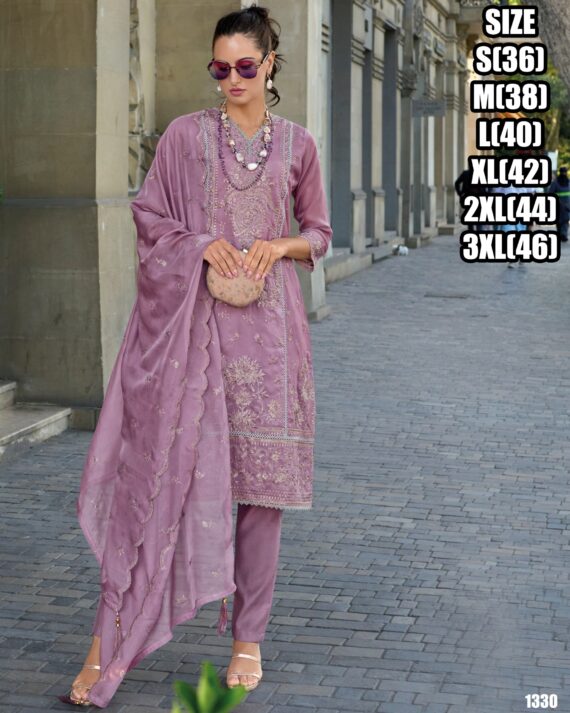 Buy The New Soft Organza Excellent Embroidery Work Kurti, Dupatta With Pant Set From Ethnicrang