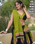 Parrot Colour Plain With Gamthi Work Cotton Traditional Chaniya Choli For Navratri