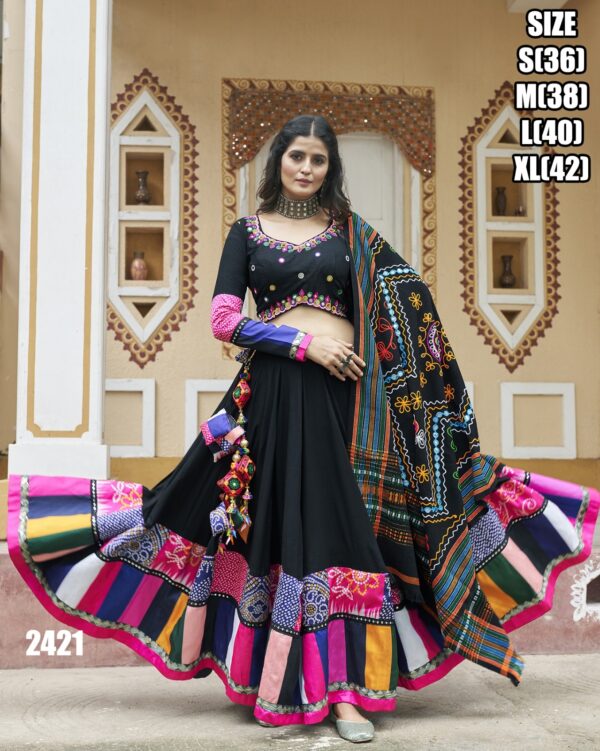 Printed With Thread Embroidery All Over Mirror Work Designer Chaniya Choli For Navratri 2024