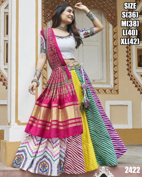 Printed With Thread Embroidery All Over Mirror Work Designer Chaniya Choli For Navratri 2024