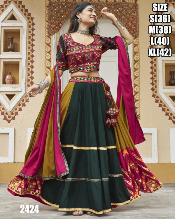 Printed With Thread Embroidery All Over Mirror Work Designer Chaniya Choli For Navratri 2024